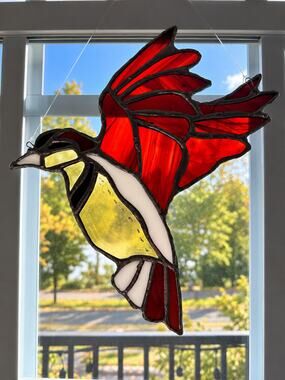 Pair of Stained Glass Cardinal Hummingbird Bird Suncatchers Window Hanging Decor